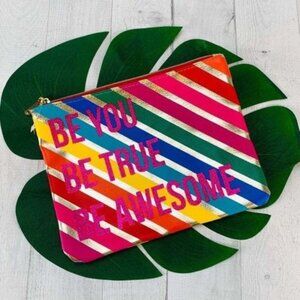Charming Charlie | "Be You, Be True, Be Awesome" Rainbow Glitter Makeup Bag